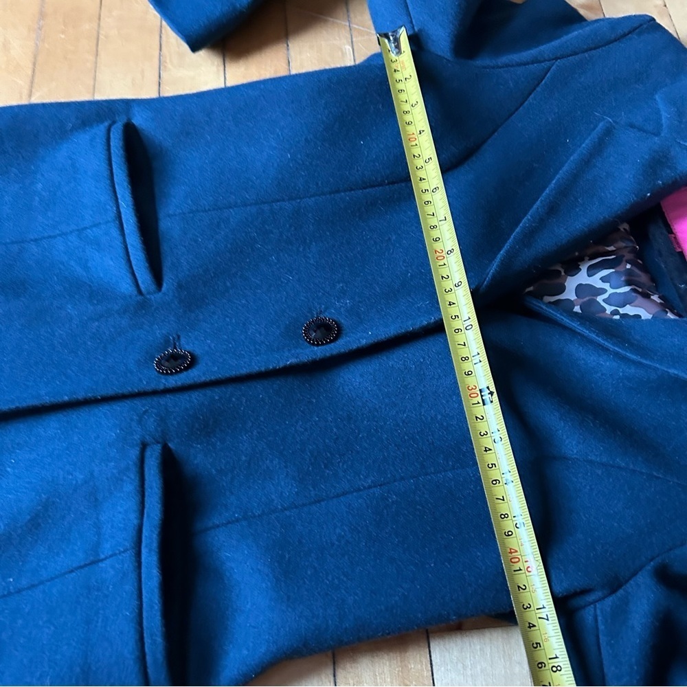 Betsey Johnson Sz 6 Wool Blend Navy Twee Bedazzled Button Coat - Picture 12 of 13
